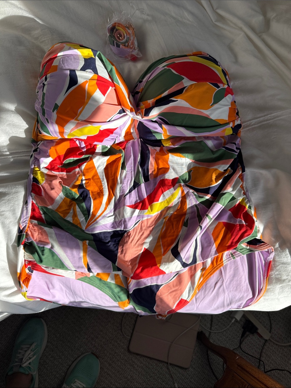 Woman’s One-Piece Swimsuit in Multicolor Abstract Print with detachable straps